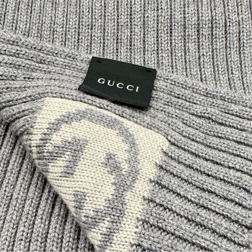 Gucci GG Logo Scarf Wool Silk Blend Authentic - Picture 3 of 4